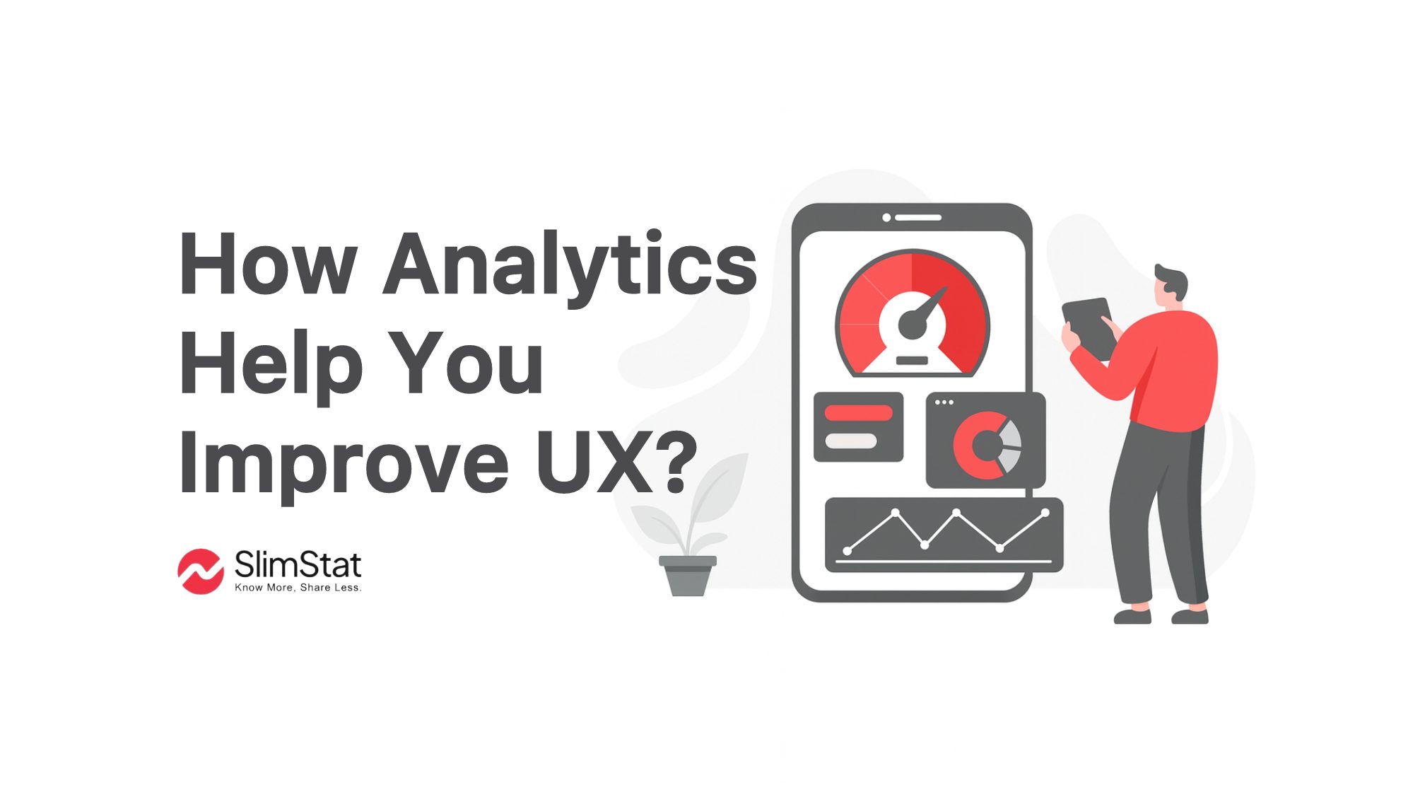Illustration of a man analyzing user experience metrics on a large mobile dashboard, representing how analytics can help improve UX design.